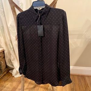 NWT Jenni Kayne Black polka dot silk blouse